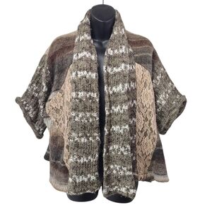 BKE BUCKLE Womens Taupe Brown BOHO Sweater Cardigan Short Sleeve Open Front Sz M